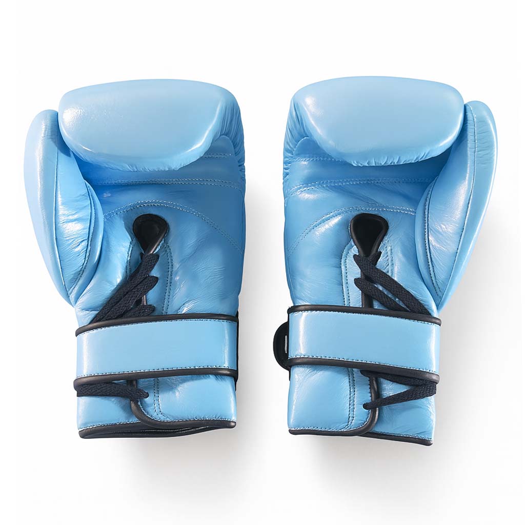 Pair of blue boxing gloves on a white background