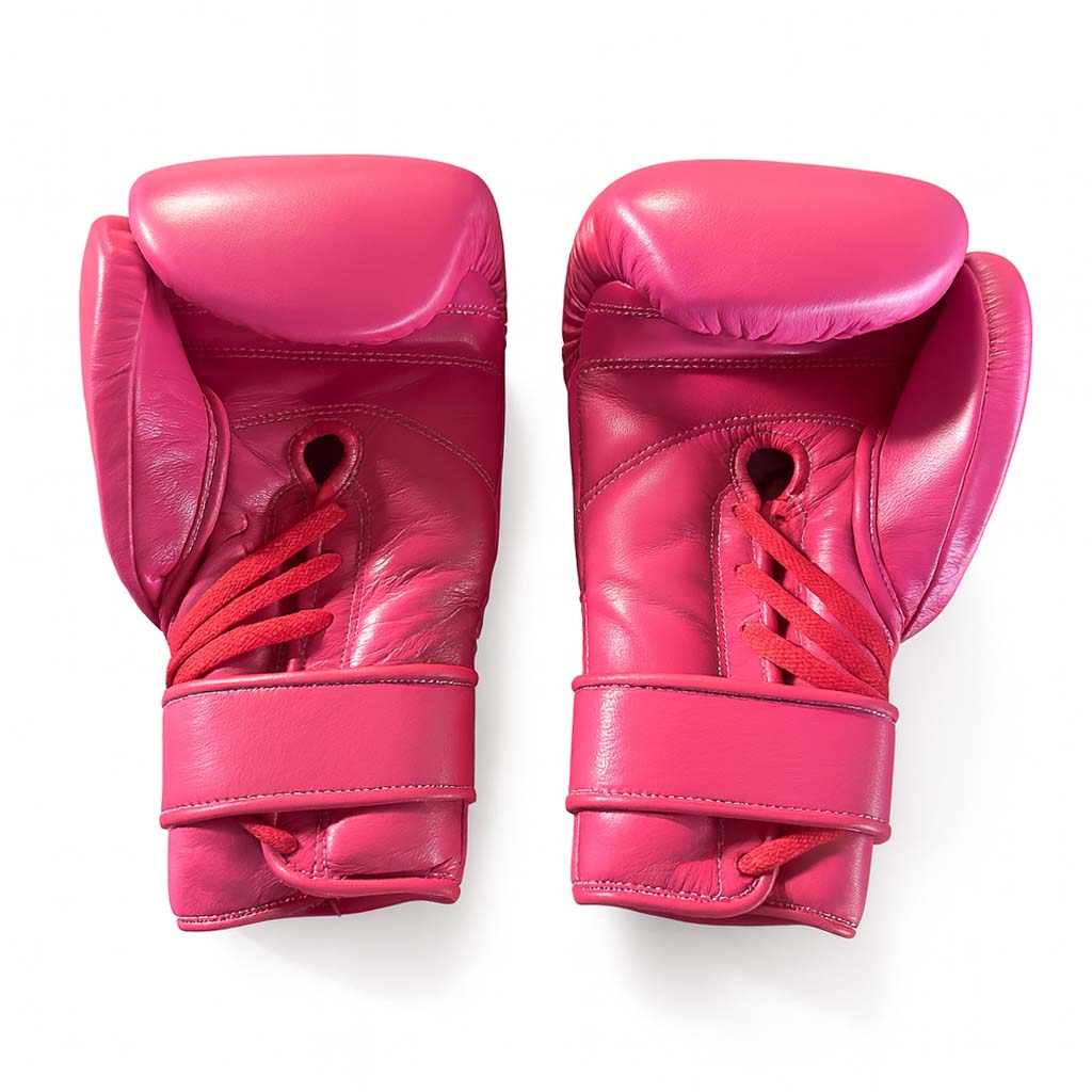 Pair of pink boxing gloves on a white background