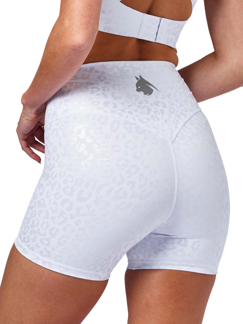 Women's White High Waisted Biker Shorts | BAD CAT