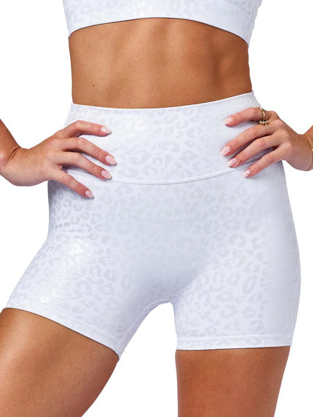 Women's White High Waisted Biker Shorts | BAD CAT