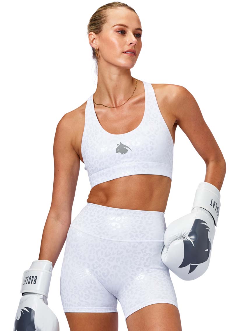 Women's White High Waisted Biker Shorts | BAD CAT